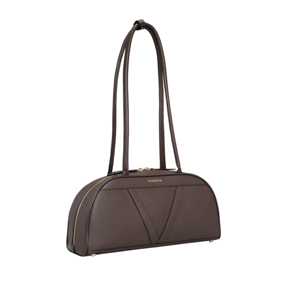 Schultertasche aus Kalbsleder in dunkelbraun